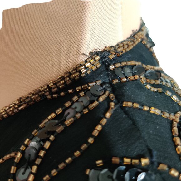 Vintage JMC Womens Petite Evening Jacket Beaded Cocktail Silk Black Gold Sz PL L - Picture 7 of 11